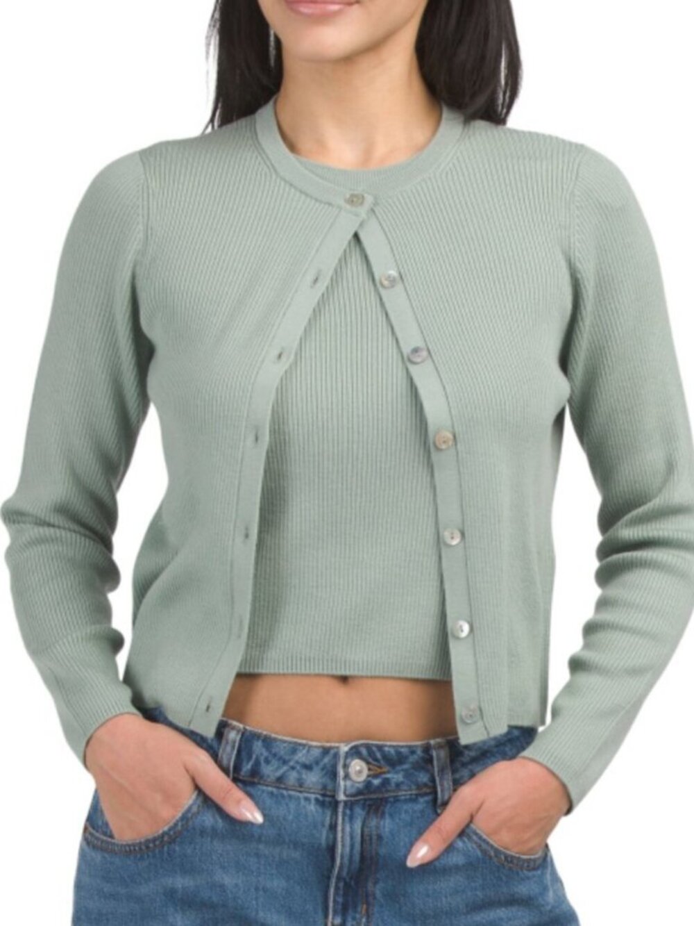 RACHEL ZOE Merino Wool Ribbed Cardigan With Buttons
